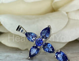 1ct Pear Simulated Sapphire Jesus Cross Pendant 14k White Gold Plated NO CHAIN