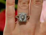 2.5ct Emerald Cut Diamond Split Band Halo Engagement Ring 14k White Gold Finish