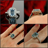 2.3ct Emerald Blue Aquamarine Halo Solitaire Engagement Ring 14k White Gold Over