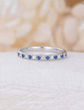1ct Round Cut Blue Sapphire Wedding Band Ring Half Eternity 14k White Gold Over
