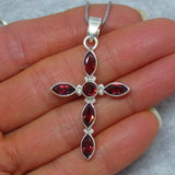 1ct Marquise Cut Red Garnet Holy Cross Pendant 14k White Gold Finish NO CHAIN