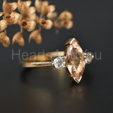 1ct Marquise Cut Simulated Morganite Three Stone Ring 14K Yellow Gold Plated