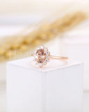 1ct Oval Cut Simulated Peach Morganite Halo Engagement Ring 14k Rose Gold Plated
