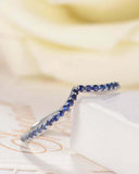 0.6ct Round Cut Blue Sapphire Curved Minimalist Wedding Band 14k White Gold Over