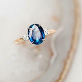 1.7ct Oval Cut Blue Sapphire Engagement Ring Diamond Trilogy 14k White Gold Over