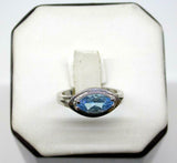 1.4ct Engagement Ring Marquise Cut Blue Topaz Solitaire 14k White Gold Finish