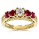 3Ct Round Cut Diamond Ruby Accent Vintage Engagement Ring 14K Yellow Gold Finish