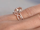 2ct Oval Cut Morganite Bridal Wedding Set Infinity Design 14k Rose Gold Finish