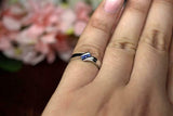 0.2ct Engagement Ring Round Cut Blue Sapphire Bypass Trilogy 14k White Gold Over
