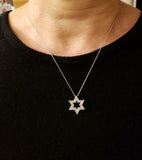 1ct Diamond Pendant with Chain Round Cut Star of David 14k White Gold Finish