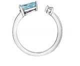 0.2ct Pear Cut Simulated Blue Aquamarine Open Cuff Ring 14k White Gold Plated