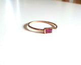 0.5ct Engagement Ring Baguette Pink Ruby Solitaire Minimalist 14k Rose Gold Over