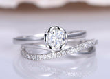 Bridal Set Women Engagement Ring 1.5ct Round Cut Diamond 14k White Gold Finish
