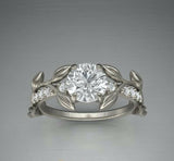 2ct Round Cut Diamond Engagement Ring Flower Leaf Accent 14k White Gold Finish