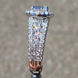 4Ct Round Cut Diamond Iced Accent Halo Engagement Ring 14K White Gold Finish