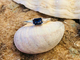 1ct Engagement Ring Radiant Cut Blue Sapphire Solitaire 14k White Gold Finish
