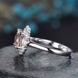1.5Ct Round Cut Peach Morganite Floral Halo Engagement Ring 14K White Gold Over