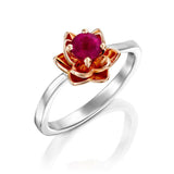 1ct Round Cut Pink Ruby Engagement Ring Flower Solitaire 14k Dual Gold Finish