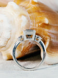 2.2ct Emerald Cut Simulated London Blue Topaz Trilogy Ring 14k White Gold Plated