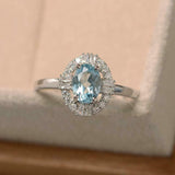 2ct Oval Cut Blue Aquamarine Engagement Ring Stylish Halo 14k White Gold Finish