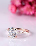 2ct Oval Cut Diamond Solitaire Ring 14k Rose Gold Finish with Marquise Accents