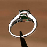 2.2ct Engagement Ring Cushion Cut Green Emerald Split Shank 14k WhiteGold Finish