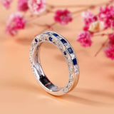 3Ct Princess Cut Blue Sapphire Milgrain Vintage Wedding Band 14K White Gold Over