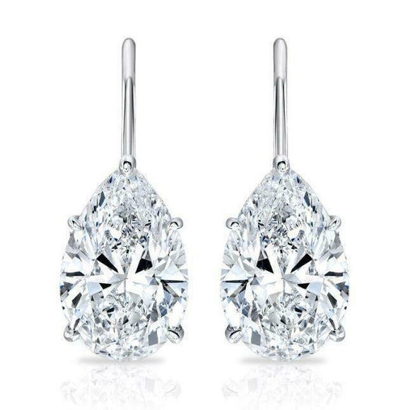 5Ct Pear Cut Diamond Solitaire Tear Drop Earrings Women 14K White Gold Finish