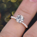 2ct Round Brilliant Cut Diamond Solitaire Ring with Accents 14k Rose Gold Finish