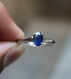 0.8ct Engagement Ring Oval Cut Blue Sapphire Solitaire Women 14k White Gold Over