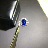 2.34ct Oval Cut Blue Sapphire Floral Halo Engagement Ring 14k White Gold Finish