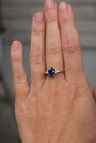 2ct Engagement Ring Oval Cut Blue Sapphire Diamond Petite 14k Yellow Gold Finish
