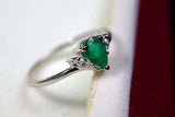 0.2ct Engagement Ring Pear Cut Emerald Curved Minimalist 14k White Gold Finish