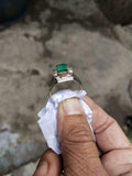 1ct Engagement Ring Princess Cut Green Emerald Step Shank 14k White Gold Finish