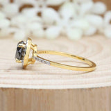 1.5ct Round Cut Black Diamond Engagement Ring Halo 14k Yellow Gold Finish