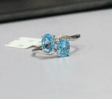 2ct Engagement Ring Oval Cut Blue Topaz Two Stone Solitaire 14k WhiteGold Finish
