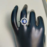 3ct Engagement Ring Oval Cut Blue Sapphire Floral Cluster 14k White Gold Finish