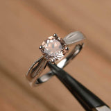 1ct Engagement Ring Round Cut Morganite Solitaire Milgrain 14k White Gold Finish