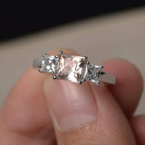 1.5ct Princess Cut Peach Morganite Engagement Ring 14k White Gold Finish Trilogy
