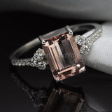2ct Emerald Cut Simulated Peach Morganite Accented Ring 14k White Gold Plated