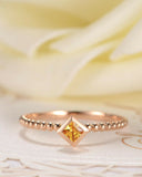 0.3ct Princess Cut Yellow Sapphire Beaded Ball Solitaire Ring 14k Rose Gold Over