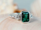 2.2ct Green Emerald Simulated Three Stone Engagement Ring 14k White Gold Plated