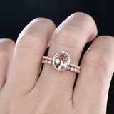 2ct Engagement Ring Oval Cut Peach Morganite Halo Bridal Set 14k RoseGold Finish