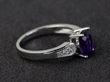 2.2ct Cushion Cut Amethyst Diamond Accent Solitaire Ring 14k White Gold Finish