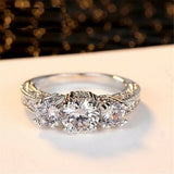 1ct Round Cut Diamond 3 Stone Filigree Engagement Ring 14k White Gold Finish