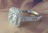 3Ct Cushion Diamond Vintage Milgrain Halo Engagement Ring 14K White Gold Finish