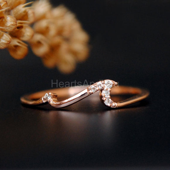 0.07ct Round Cut Moissanite Wave Dainty Engagement Ring 14K Rose Gold Plated