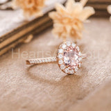 2ct Oval Cut Simulated Peach Morganite Halo Engagement Ring 14k Rose Gold Plated