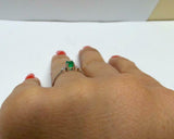 0.5ct Engagement Ring Round Cut Emerald Minimalist Trilogy 14k White Gold Finish