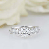 3ct Round Cut Diamond Engagement Ring Dual Row Accent Women 14k WhiteGold Finish